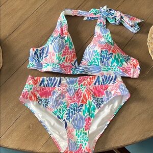 Mary Square Vibrant Coral Reef Bikini Set